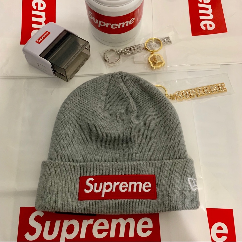 Supreme new era box logo beanie heather grey
